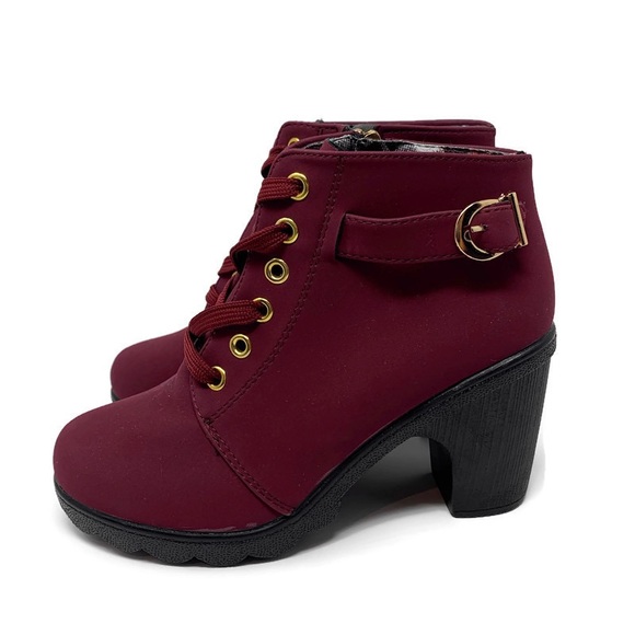 Shoes - Burgundy Lace Up Ankle Booties Size 7